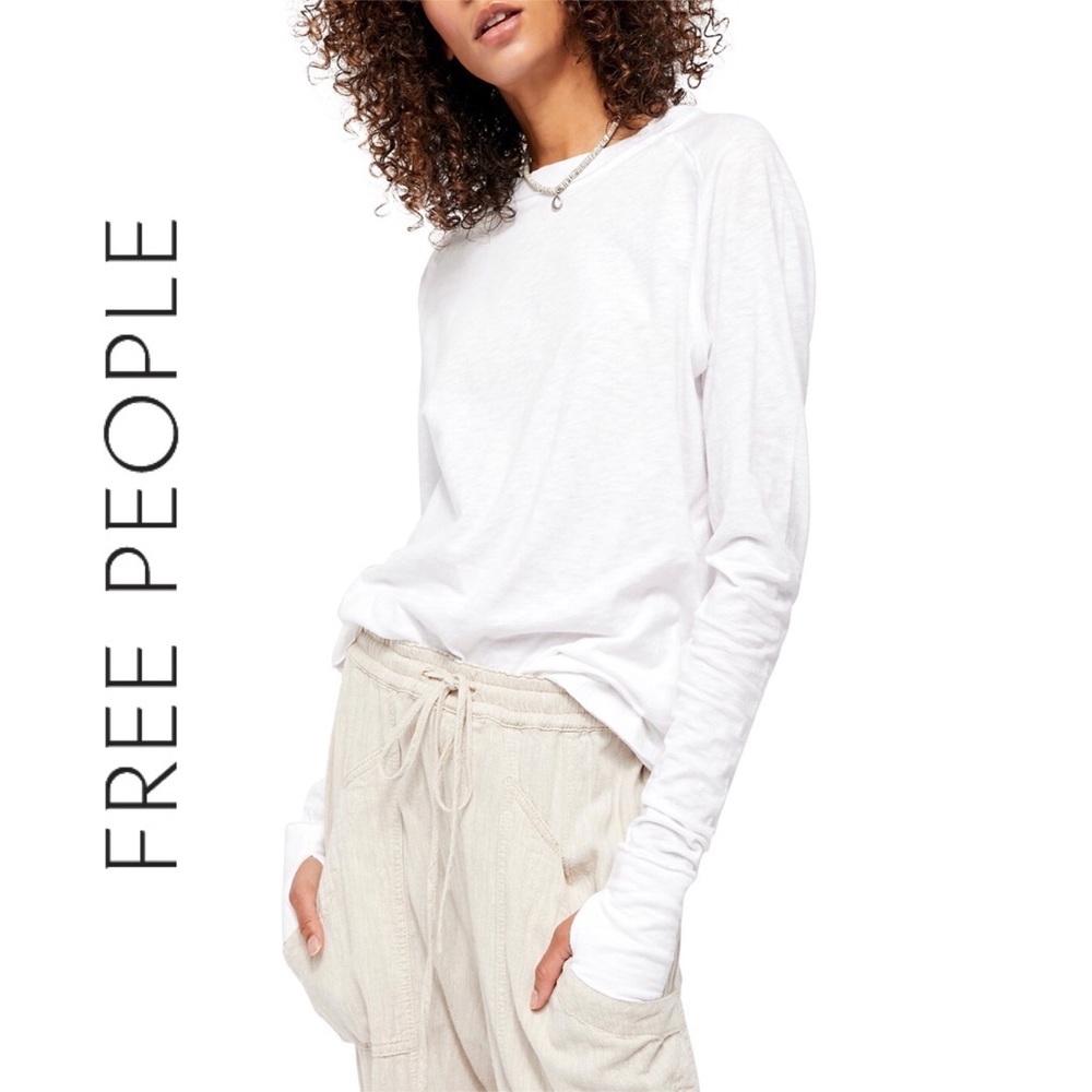 Free People We The Free Arden Tee Long Sleeve in Optic White New with Tags Small - Picture 8 of 14